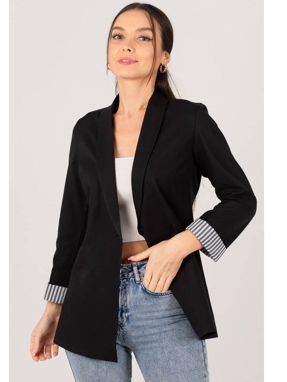 Urban Elegance Blazer med Kontrastmanchetter