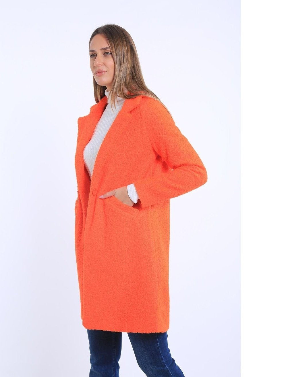 Københavnsk - Chic Orange Bouclé Overfrakke