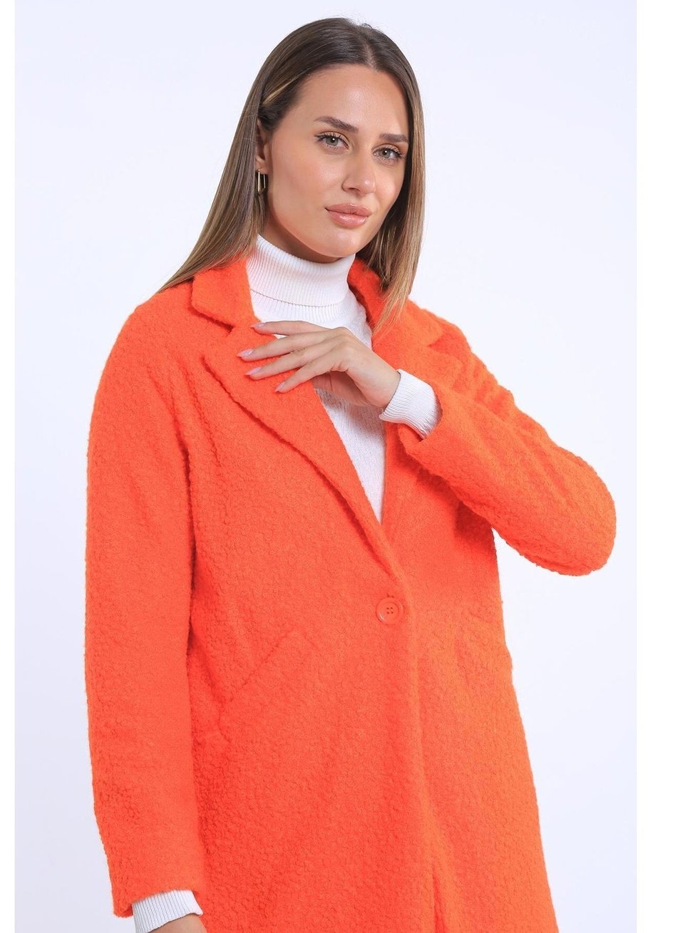 Københavnsk - Chic Orange Bouclé Overfrakke