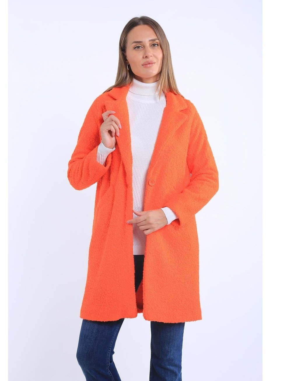 Københavnsk - Chic Orange Bouclé Overfrakke
