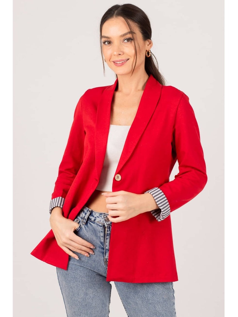 Urban Elegance Blazer med Kontrastmanchetter