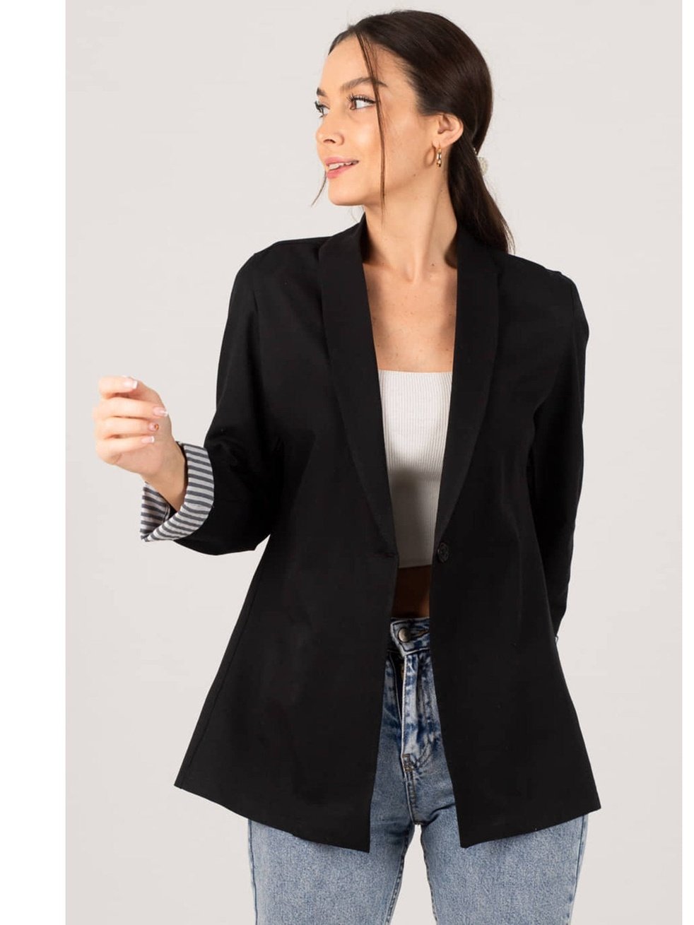Urban Elegance Blazer med Kontrastmanchetter