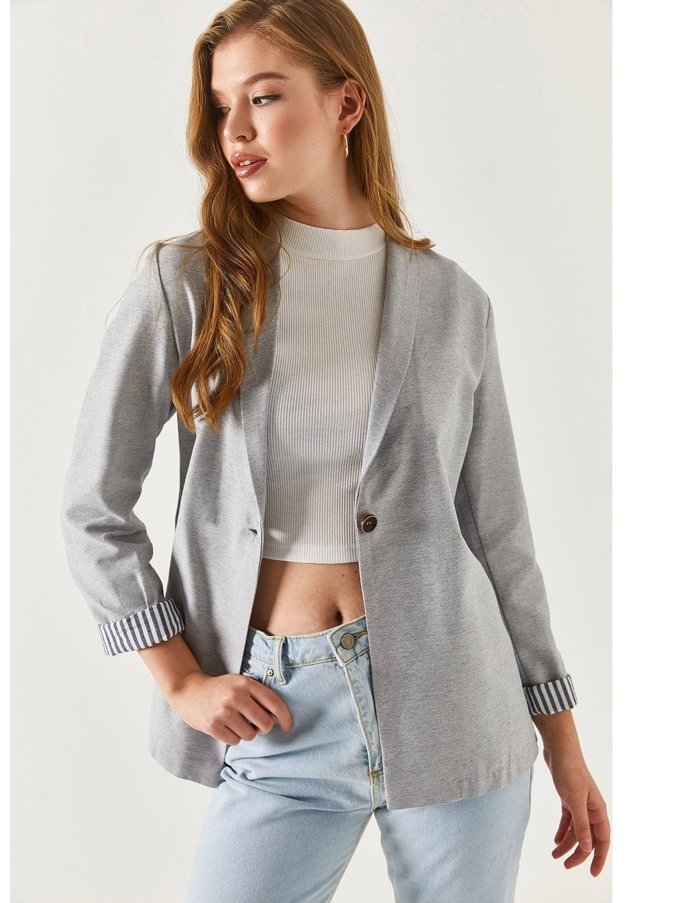 Urban Elegance Blazer med Kontrastmanchetter