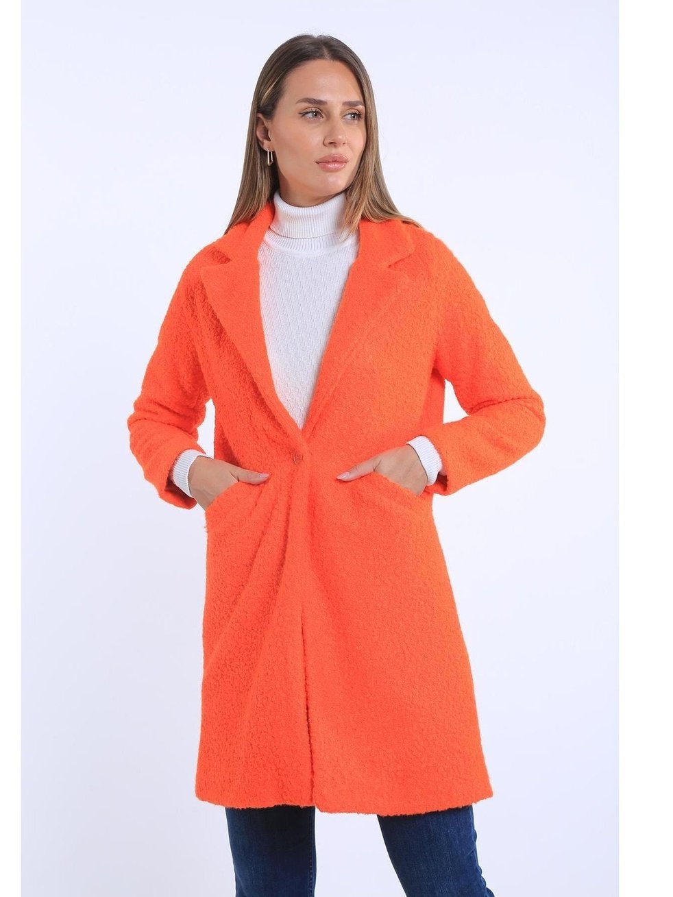 Københavnsk - Chic Orange Bouclé Overfrakke