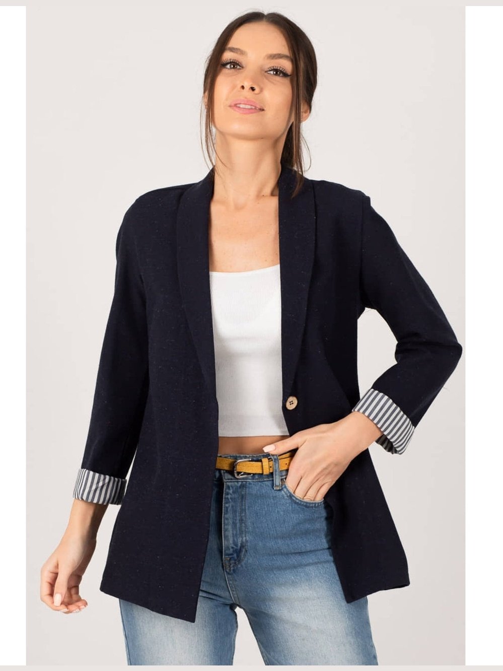 Urban Elegance Blazer med Kontrastmanchetter