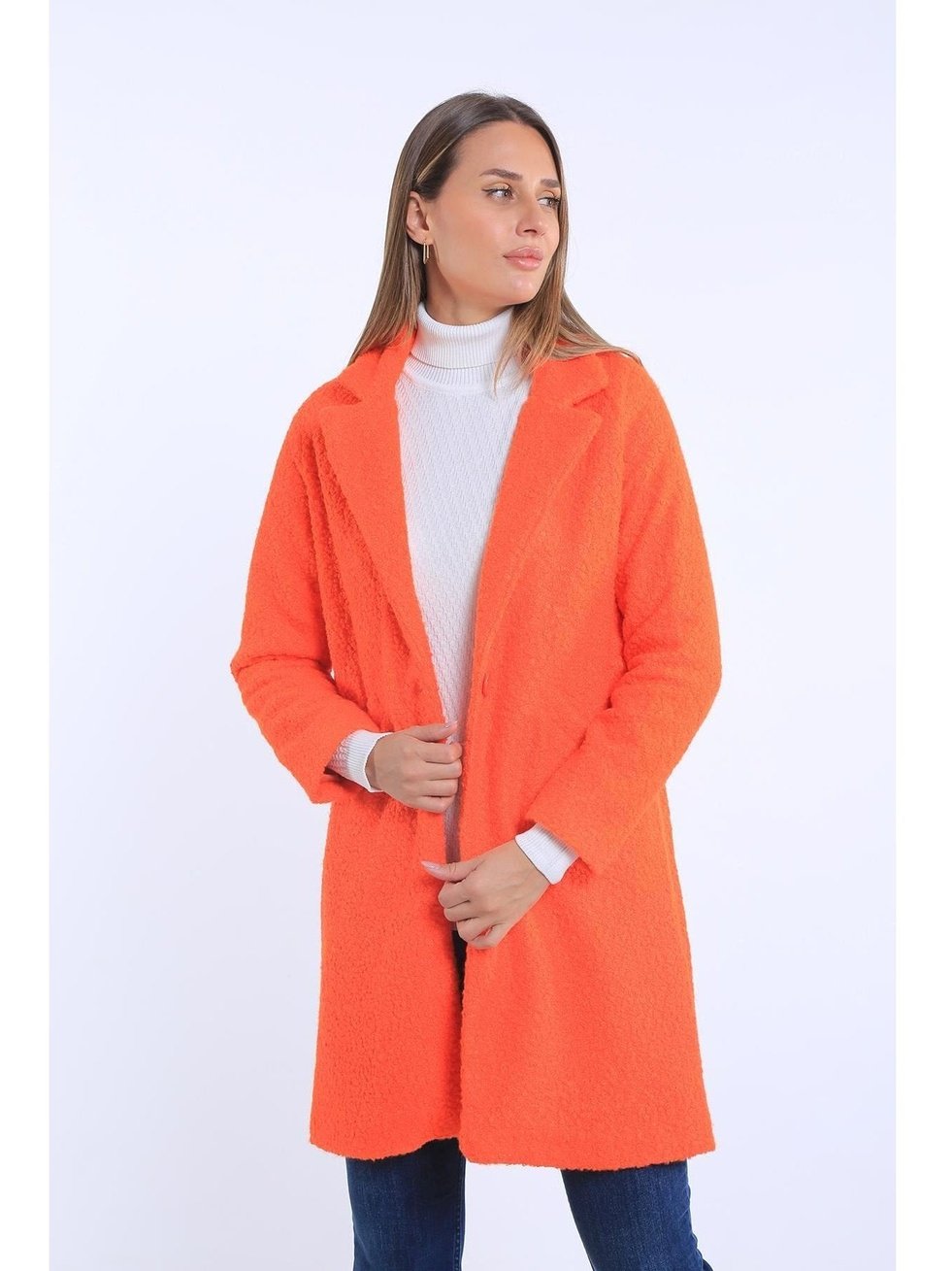 Københavnsk - Chic Orange Bouclé Overfrakke