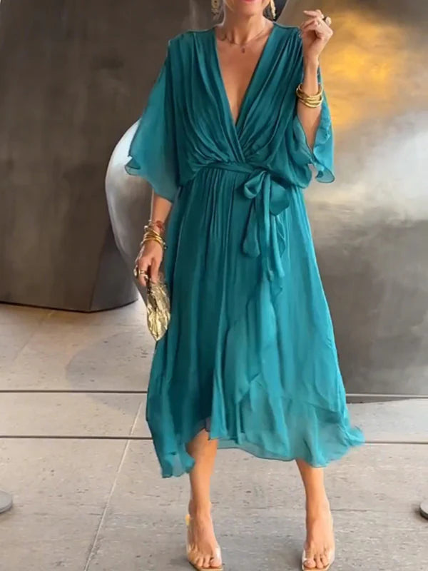 Stilfuld og Elegant V-hals Chiffonkjole