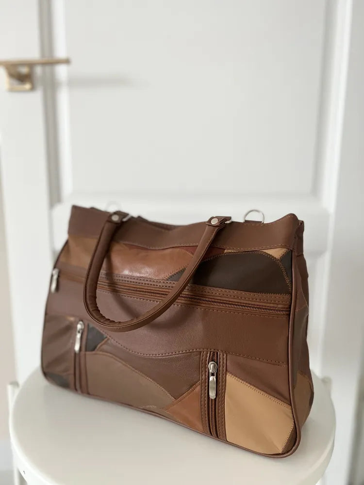 Klassisk Tote Taske i Tonet Læderlook