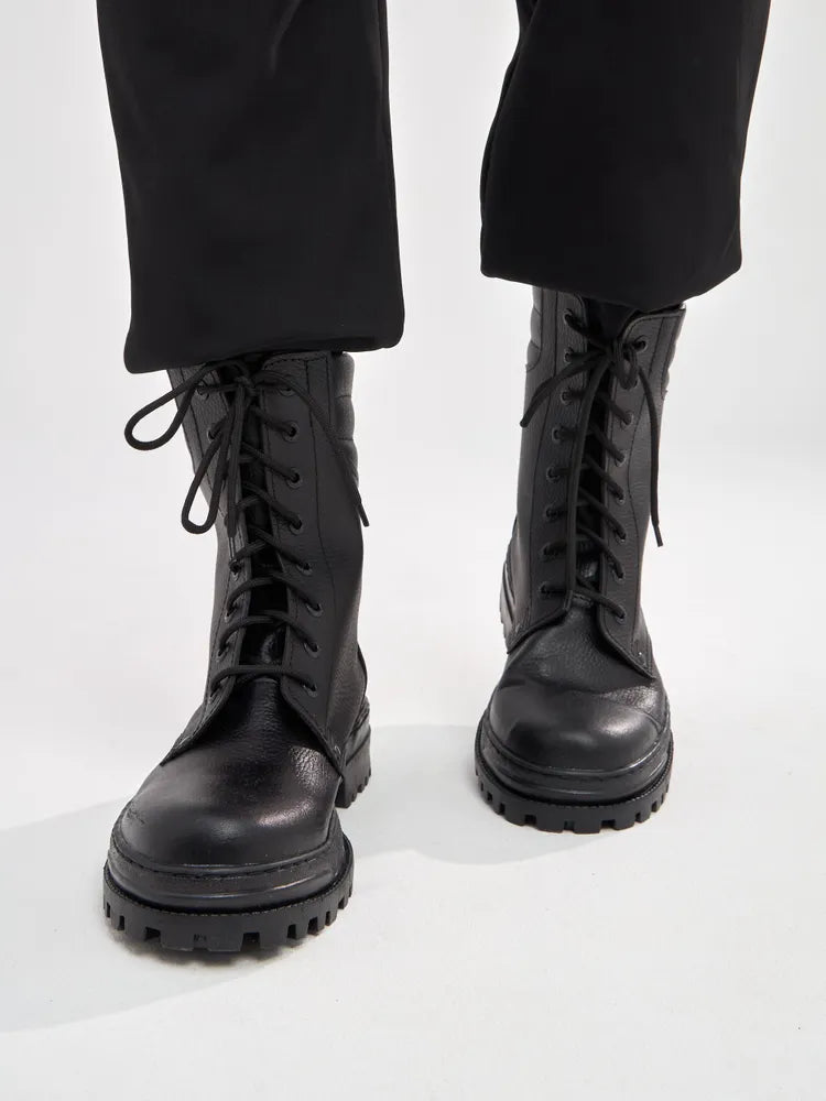 Robuste Unisex Snørestøvler i Læderlook