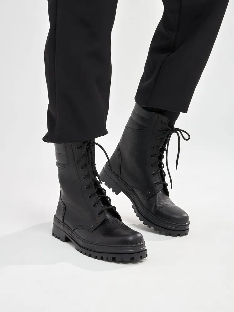 Robuste Unisex Snørestøvler i Læderlook