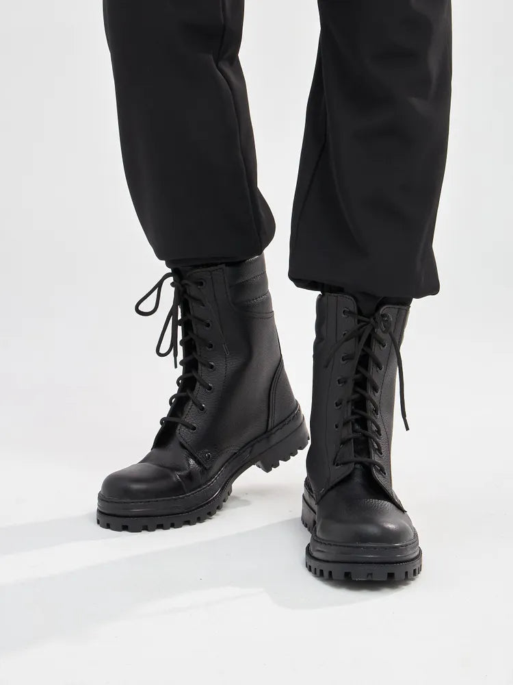 Robuste Unisex Snørestøvler i Læderlook