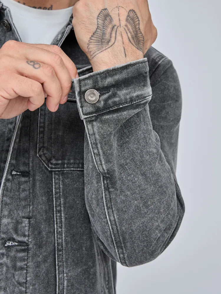 Klassisk Grå Denim Jakke i Vintage Stil