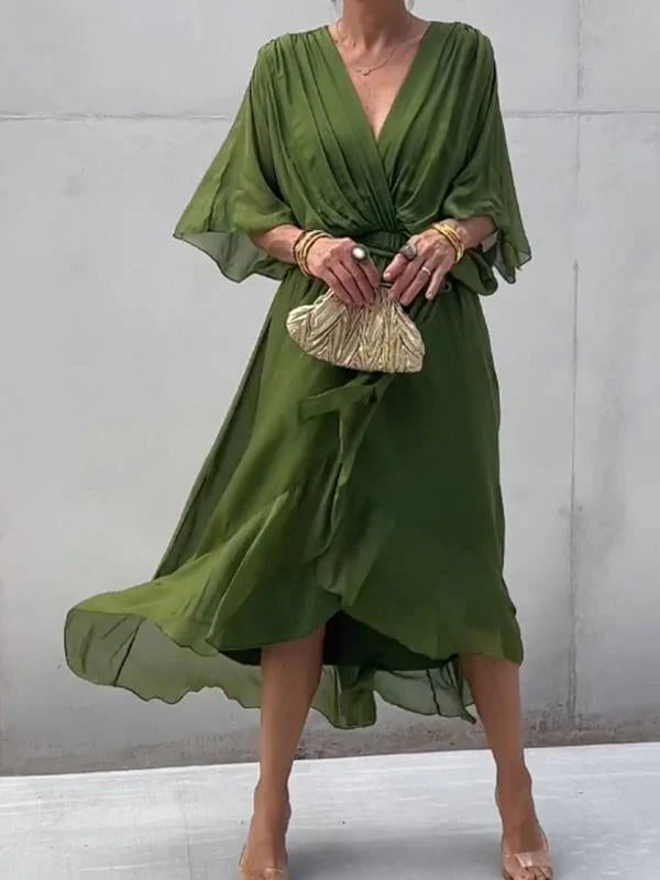 Stilfuld og Elegant V-hals Chiffonkjole