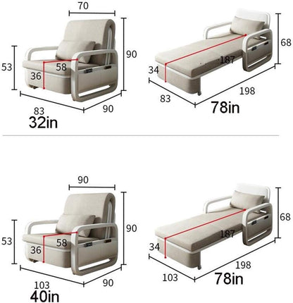 Multifunktionelt Konvertibelt Sovesofa-Stol - 3-i-1 Justerbar Sofa Seng (80cm)