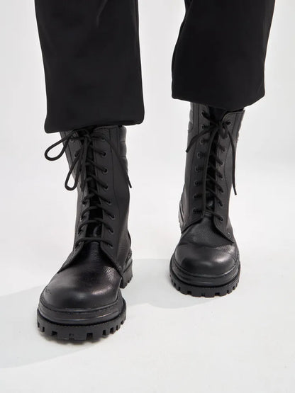 Robuste Unisex Snørestøvler i Læderlook
