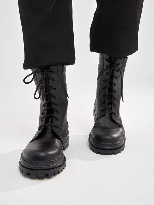 Robuste Unisex Snørestøvler i Læderlook