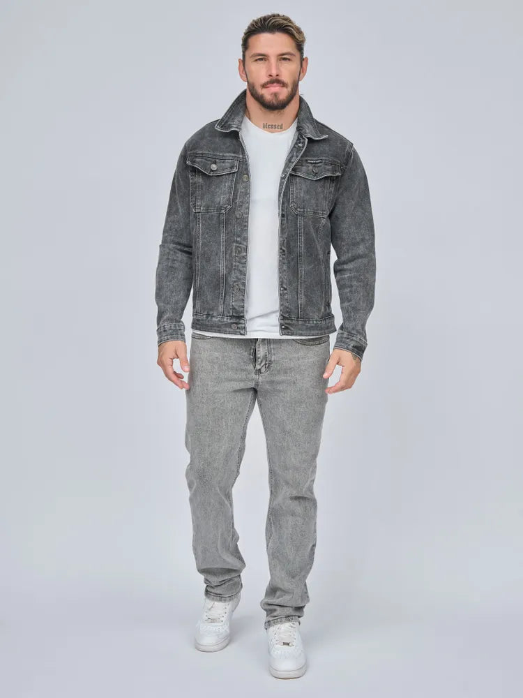 Klassisk Grå Denim Jakke i Vintage Stil
