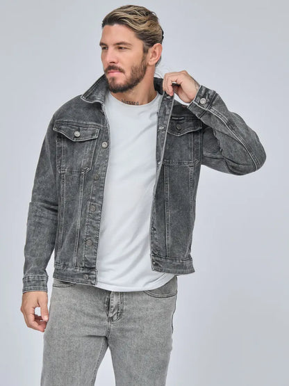 Klassisk Grå Denim Jakke i Vintage Stil