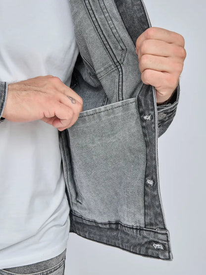 Klassisk Grå Denim Jakke i Vintage Stil
