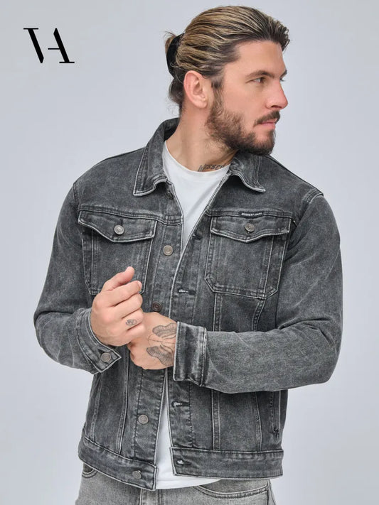 Klassisk Grå Denim Jakke i Vintage Stil