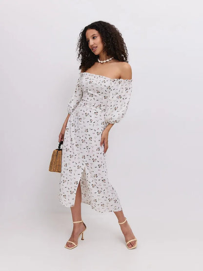 Blomstret Off-Shoulder Midikjole